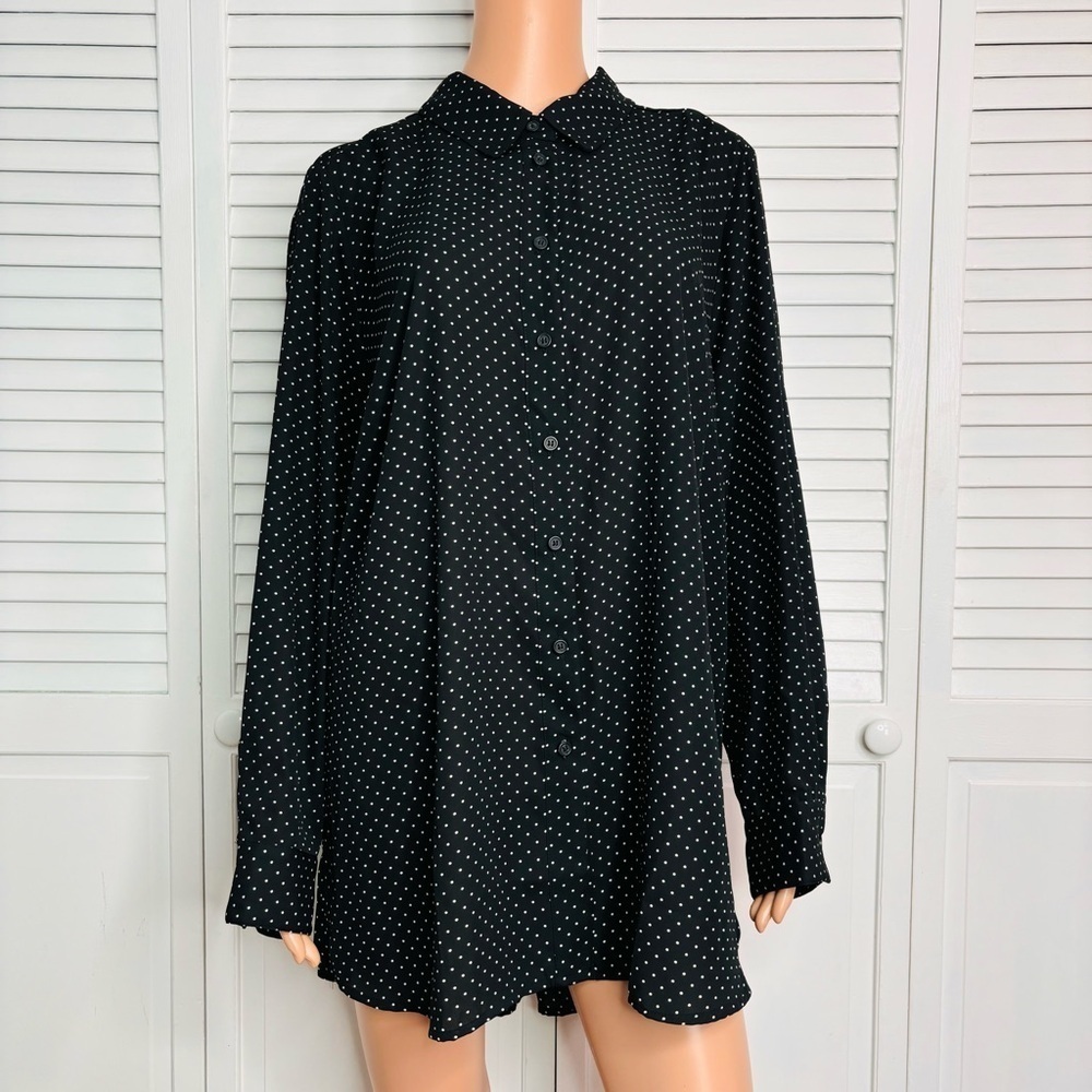 New LANE BRYANT Black White Polka Dot Button Down Blouse Size 18/20